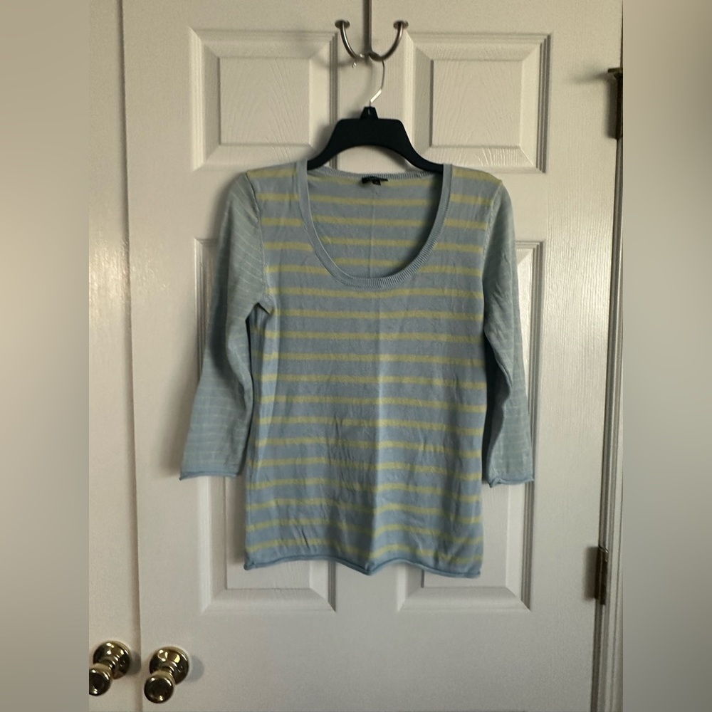 Talbots Blue and Yellow Striped Lightweight Sweater